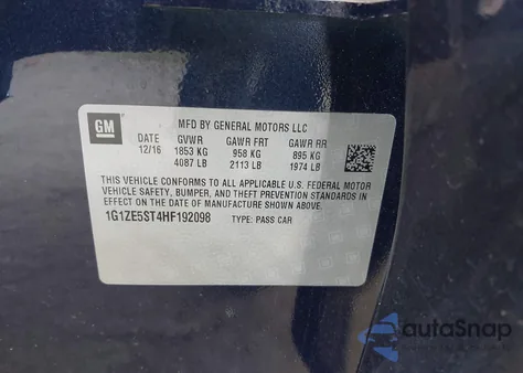 2017 Chevrolet Malibu 1Lt из США, поврежденный, VIN 1G1ZE5ST4HF192098